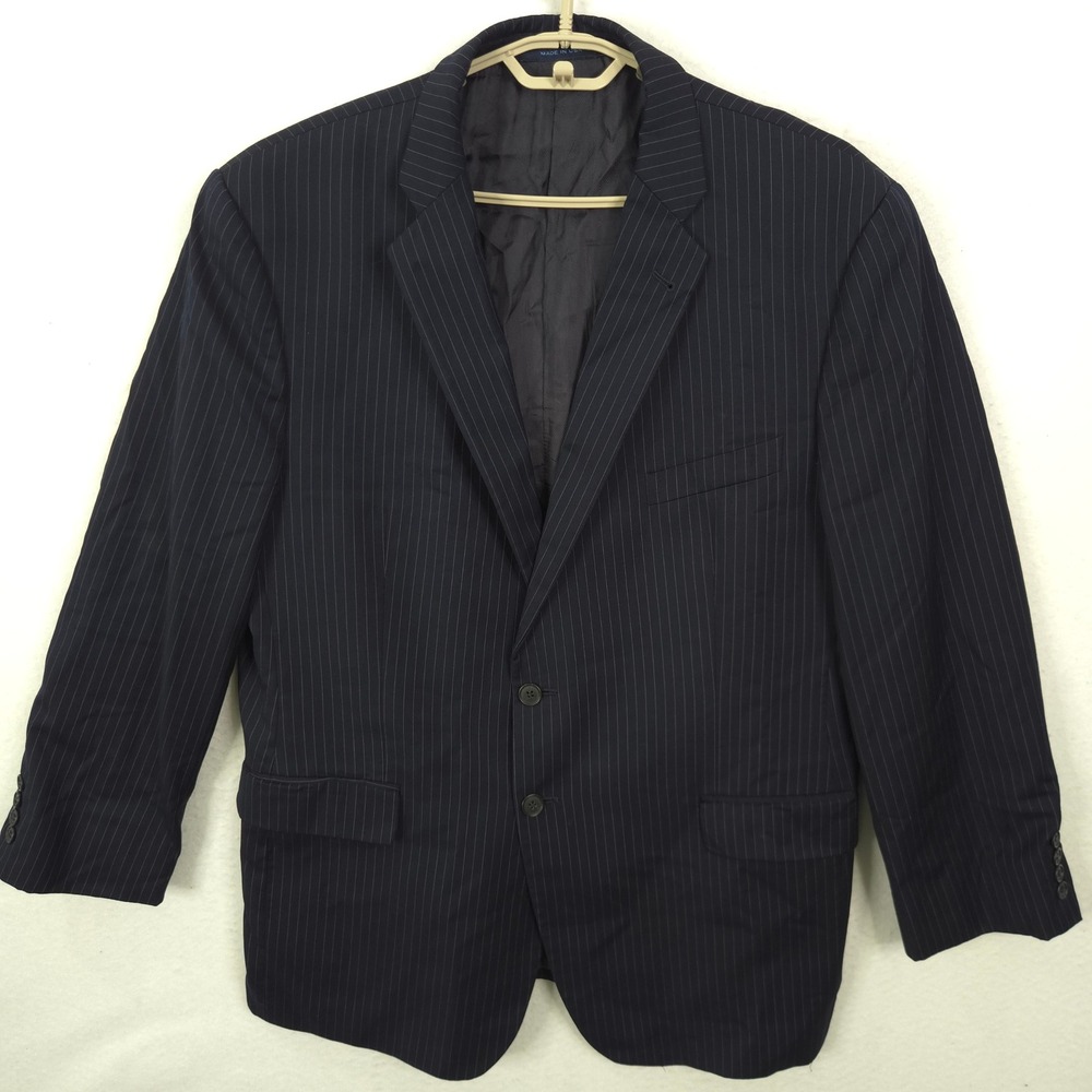 Loro Piana Pinstripe Blazer Men 46R Navy Blue Wool Super 120s Union Made USA